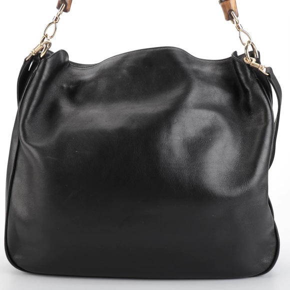 Gucci Two-Way Shoulder Bag in Black Leather with Bamboo Handle - Picture 2 of 12
